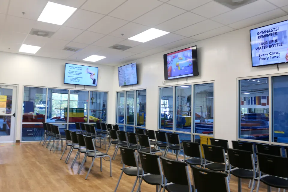 The family viewing area overlooking the gym