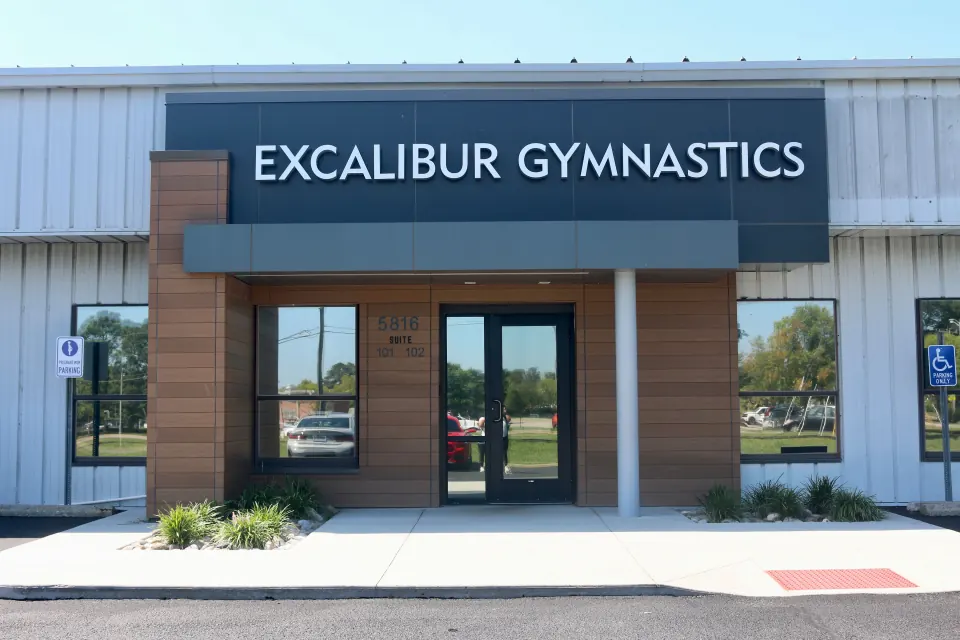 The front entrance to Excalibur Gymnastics